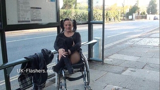 Paraprincess outdoor exhibitionism and flashing wheelchair fastened chick showing
