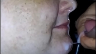 My white bitch engulfing my dong and taking a facial