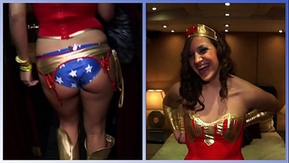 Girls gone wild - sexy dark brown in hot superhero cosplay plays with her soaked cum-hole