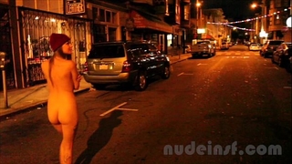 Nude in san francisco: short movie scene of hotwife walking streets in nature's garb late at night