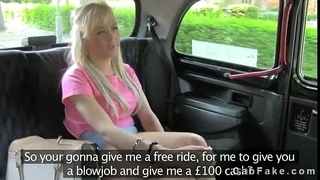 Hot golden-haired screwed in fake taxi on sunny day
