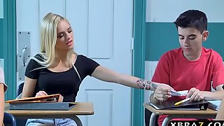 Busty milf teacher acquires with legal age teenager pair in her...