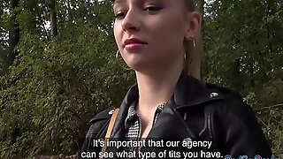 POV infant in leather jacket release fucked open-air authentication BJ